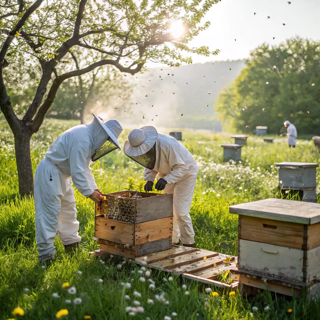 A field being sprayed with pesticides, showing the danger of pesticides to bees.