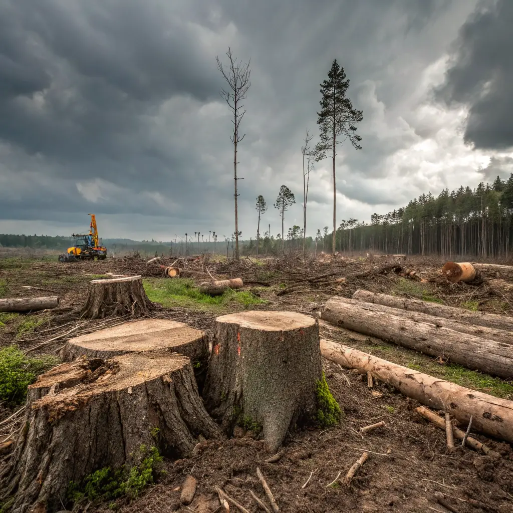 A deforested area, representing the loss of habitat for bees.